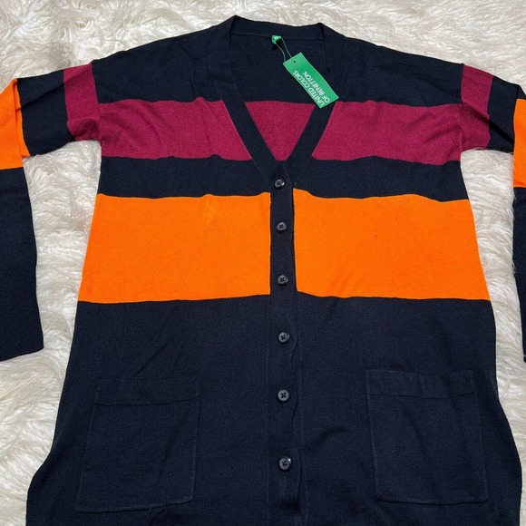 United Colors of Benetton Navy & Orange Striped Cardigan Sweater - Picture 2 of 4